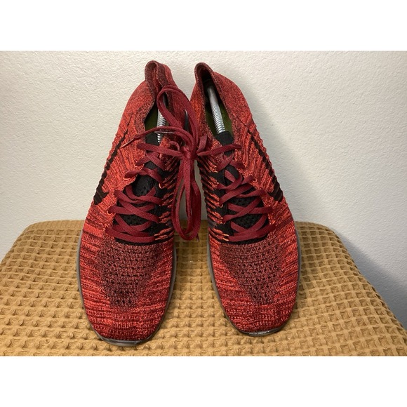 Nike Free RN Flyknit Men Sz 11.5 Blood Orange Red Black Running Shoes 831069-602 - Picture 7 of 8
